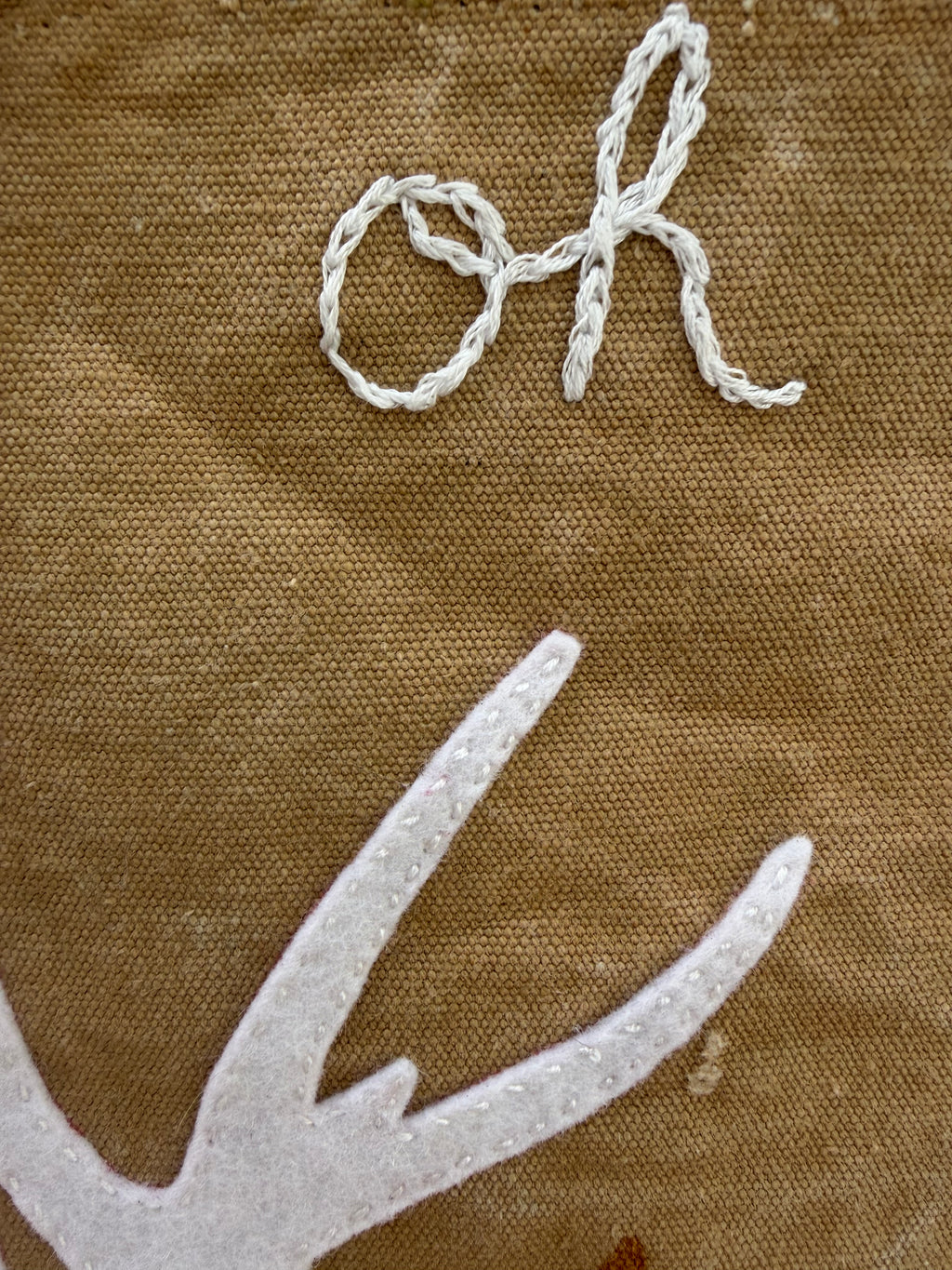 "oh deer" small banner sewn on vintage canvas